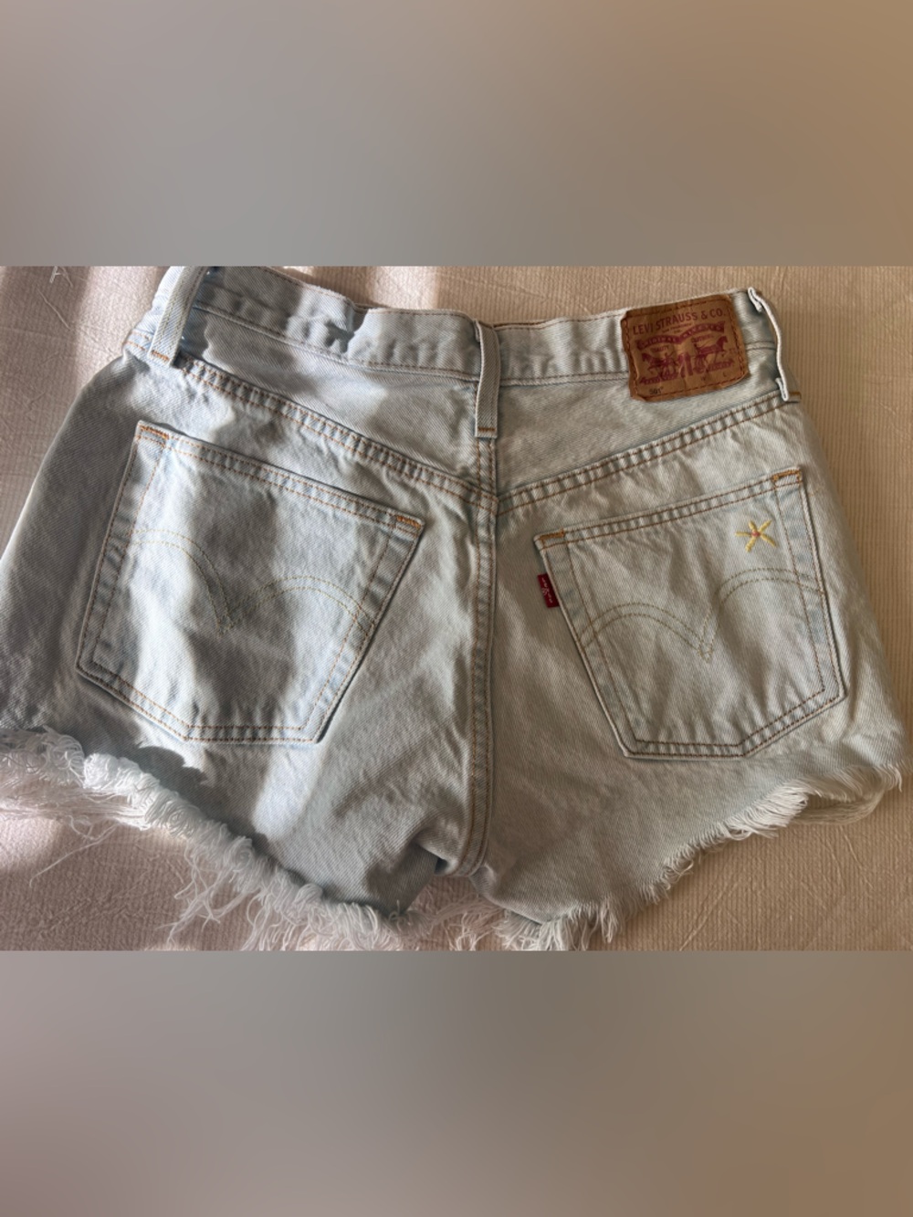 Levi's Light Blue Embroidered Frayed Denim Shorts
